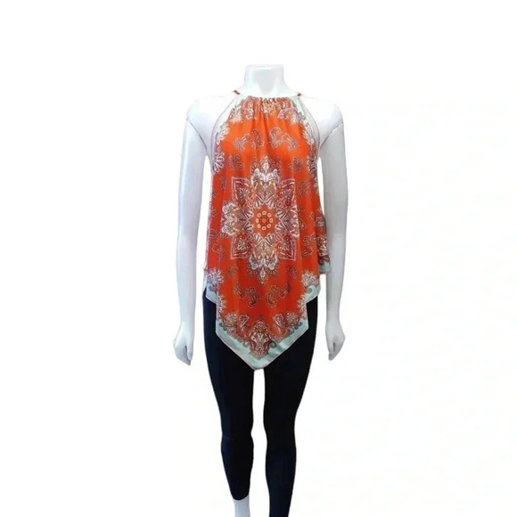 Zara Boho Paisley  Hanky Orange Halter Tank Top Size Medium - Picture 4 of 10